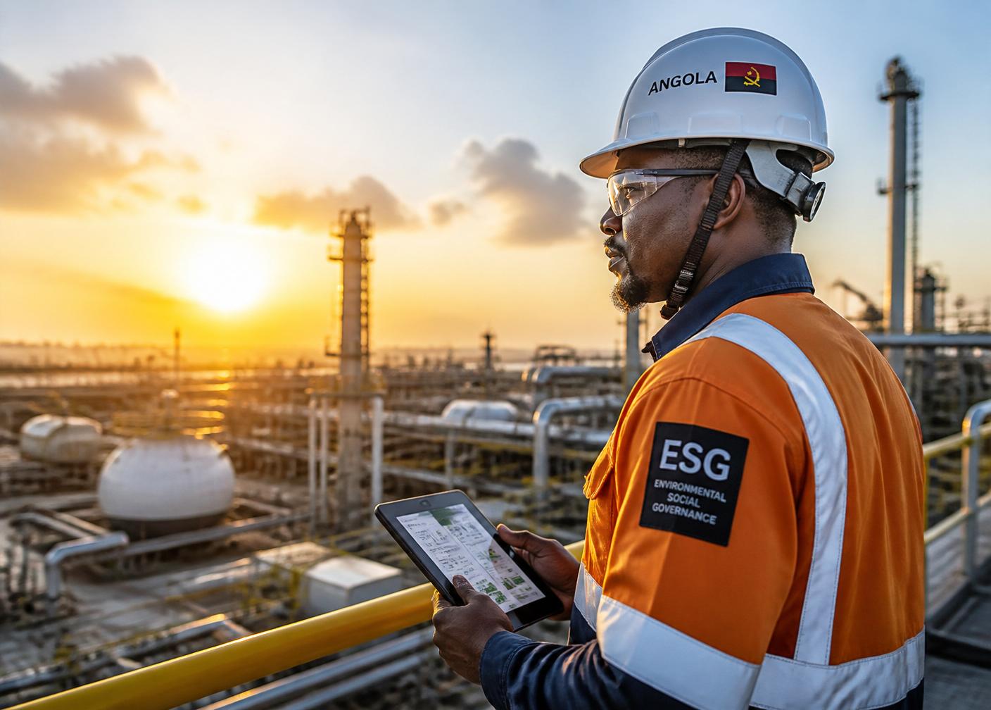 Engenheiro ESG numa unidade de petróleo e gás em Angola